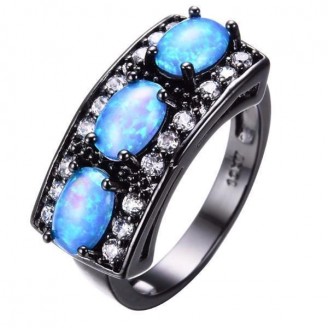 Blue Opal 3-Stones Party Ring