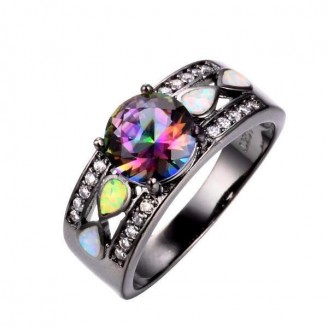 Rainbow Colored Opal Wedding Ring