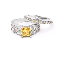 Gem Studded White Gold Rings [Set of 2] [8 Colors]