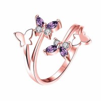 Purple Butterfly White Gold Ring
