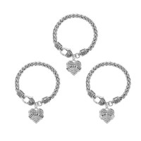 Crystal Paved Heart Charm Sister Bracelets [3 Variants]