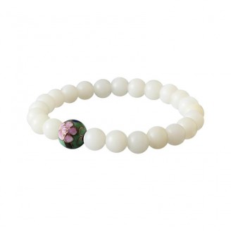 Ivory White Bodhi Seed Beads Cloisonne Charm Bracelet