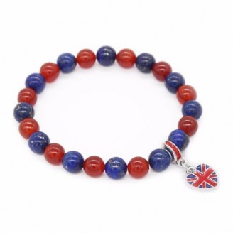 UK National Flag Natural Stones Beaded Bracelet