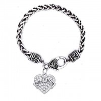 'Police Mom' Crystal Heart Charm Chain Bracelets [5 Variants]