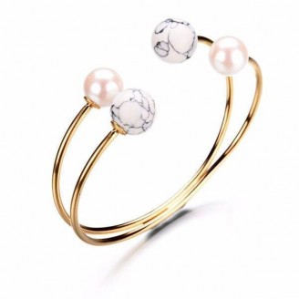 Double Layer Pearl Marble Stone Adjustable Bangles