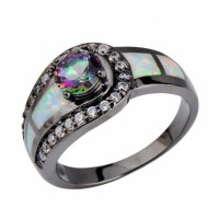 Black Fire Rainbow Opal Ring
