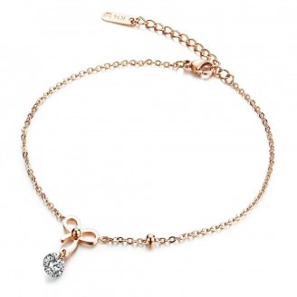 Rose Gold Crystal Bow Charm Anklet