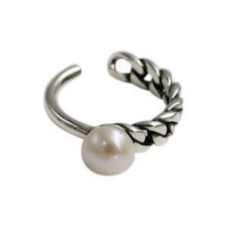 Edgy Pearl and Chain Antique Silver Ring