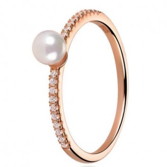 Dangle Pearl Dual Scalloped Gold Ring