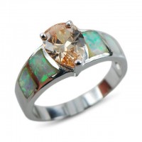 Morganite White Opal Sterling Silver Ring