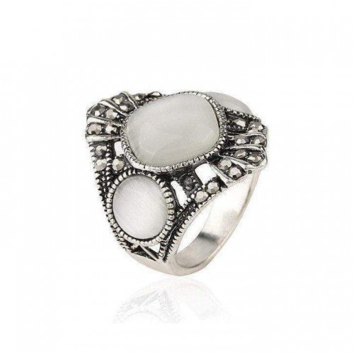 Hand Decorated Sterling Silver and Crystal Stone Cocktail Ring