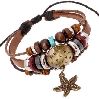 Retro Bohemian Bronze Starfish Charm Leather Bracelets