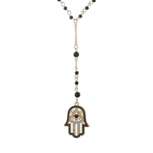 Hamsa Fatima Black Beaded Necklace
