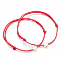 Lucky Gold Heart Charm Adjustable String Bracelet Set [Set of 2]