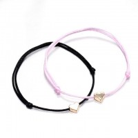 Lucky Gold Heart Charm Adjustable String Bracelet Set [Set of 2]