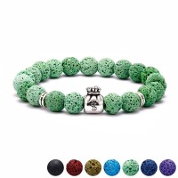 Grounding Calming Lava Stone Charm Beaded Bracelet [7 Colours ]