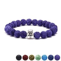 Grounding Calming Lava Stone Charm Beaded Bracelet [7 Colours ]