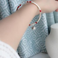 Silver Persimmon Bell Seedling with Lucky Red String Bracelet
