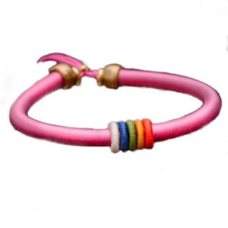 Pink Ringed Hand Knitted Good Luck Rope Bracelet