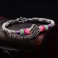 Lucky Silver Charm Chinese Rope Knot Bracelet