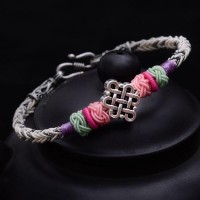 Lucky Silver Charm Chinese Rope Knot Bracelet