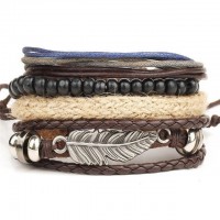 Leather Bead Rope Stackable Bracelets [Set of 4] [19 Variants]