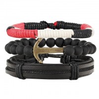 Leather Bead Rope Stackable Bracelets [Set of 4] [19 Variants]