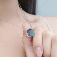 Aurora Borealis Halo Gemstone Silver Necklace