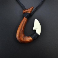 Maui Surfer Hand Carved Fishhook Necklace