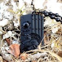 Dragon Fire Ball Lucky Black Obsidian Amulet Necklace